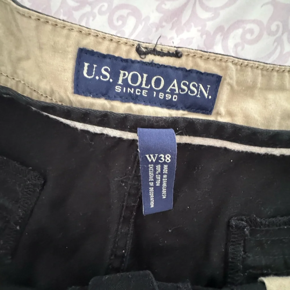 U.S. Polo Association Mens Cargo Shorts Size 38 Black Big Pockets 100% Cotton